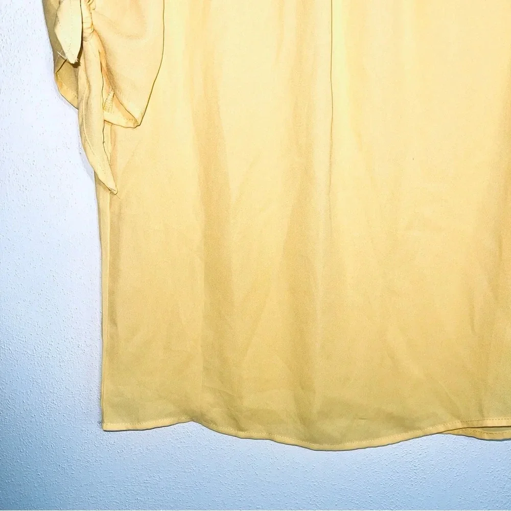 Shein Lemon Yellow Open Keyhole Tie Sleeve Blouse Medium Women’s